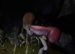 Awesome 3D animation showing a fantasy hottie enjoy animal D