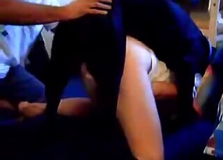 Bitch in a skirt getting fucked by a black dog on all fours violently