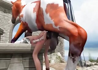 Animated zoo porn - Brunette is sodomized by massive horse shaft