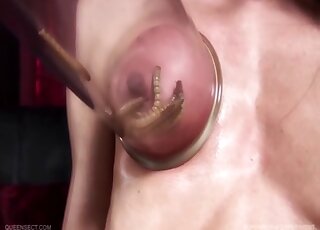 Skinny webcam babe is using worms to get sexual pleasure