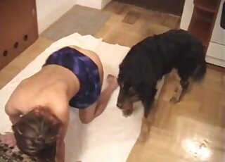Cute young chick exchanged licks and kisses with pet dog before sex