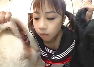 Teen Japanese ass licks both dogs and enjoys fantasy zoophilia