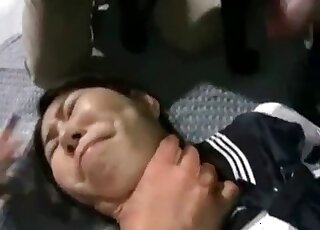 Japanese babe is about to make out with two dogs at the same time