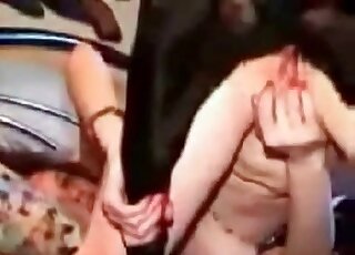 Naughty slut bends down, so that her dog can start fucking her cunt