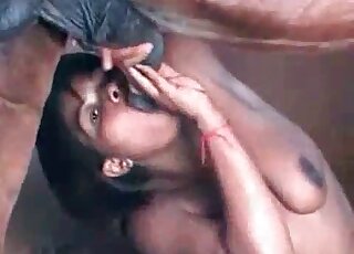 Hot handjob and blowjob for a horse by horny brunette