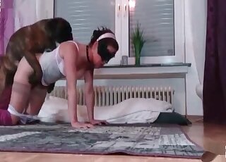 Une fille masquée retire sa culotte pour avoir des relations sexuelles avec son chien