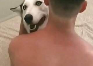 Guy baisse son pantalon pour bien baiser son chien soumis