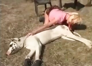 Mature offre une chevauchée formidable après avoir sucé le pénis rose de son chien