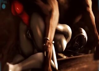 Red dog cock fucks the asshole of a mysterious hottie in 3D zoo XXX