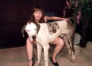 Naked slender chick can't wait to make out with her big doggie