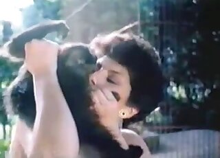 Brunette taking care of things with a sexy ape that loves blowjobs